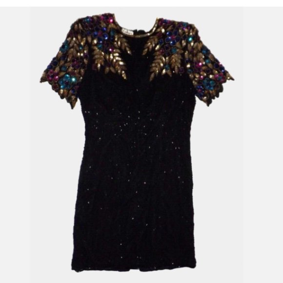 Vintage Stenay Sequined Glass Beaded Party Holiday Dress Size 16 - Picture 4 of 11